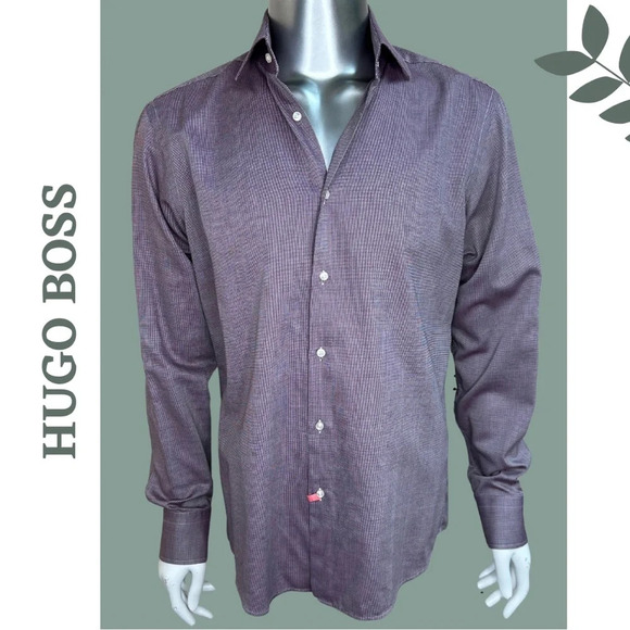 Boss Hugo Boss Men’s  Dress Shirt Regular Fit Long Sleeve Purple White Size 16.5 - Picture 1 of 7